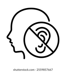 Deaf person icon. Human head with ears. Simple outline style. Vector. Isolate on white background.