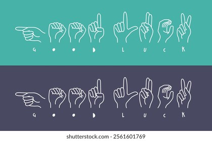 Deaf sign language goodluck pictogram or symbol. Hand line pattern with cartoon fingerprint icon. Represents deafness and hand gestures