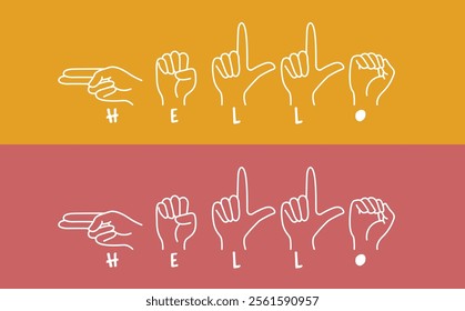 Deaf sign language HELLO for World Hello Day on November 21. Cartoon icon with banner speech bubbles in sign languages. Greeting, saluting, and promoting deafness awareness