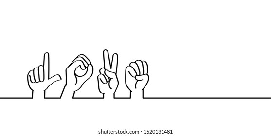 Deaf sign language. Love heart month or happy singles day. 14 february, valentine, valentines day. Vector, vibes icon or pictogram. Global love day. Hearts symbol. Deafness cartoon. Gestures hand. 