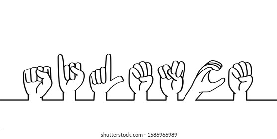 Deaf sign language. Mute. please be quiet silent or silence with hand, finger. No talking, psssst shhh or sound. Vector cartoon icon or pictogram. Deafness symbol.