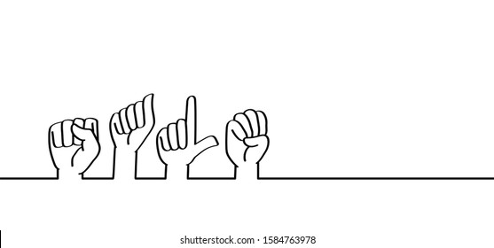 Deaf sign language SALE. For sale Not for sale. vector icon or pictogram.  Cartoon drawn strokes, line pattern. Finger gestures hand symbol. Deafness