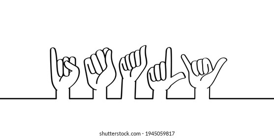 Deaf sign language, slogan Italy. gestures hand, fingerspelling. Flat vector taly quote. Gesture hand. Deafness cartoon.