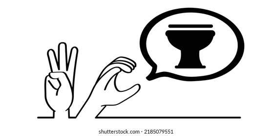 Deaf sign language, wc, toilet. Deafness cartoon. Funny vector gestures hand. Slogan restroom or bathroom for man and woman to peeing. toilets, WC pictogram or sign. World toilet day.