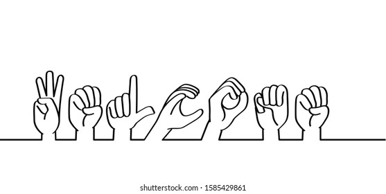 Deaf sign language WELCOME. line patern background. Vector icon or pictogram. Slogan banner, welcome home, work or schoold ay. Gestures hand, hands symbol. Deafness.