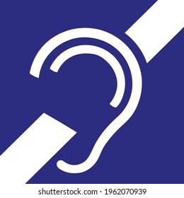 Deaf Symbol. Vector Illustration Of Blue Square Traffic Sign With Deafness Icon Inside. Hearing Loss Or Hard Of Hearing Symbol.