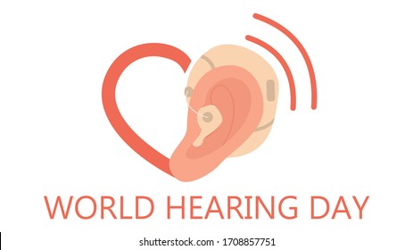 Deaf and world hearing day concept. Ear Hearing Aid icon. Hearing disability concept. Ableism and devirsity concept. Flat vector illustration in cartoon style