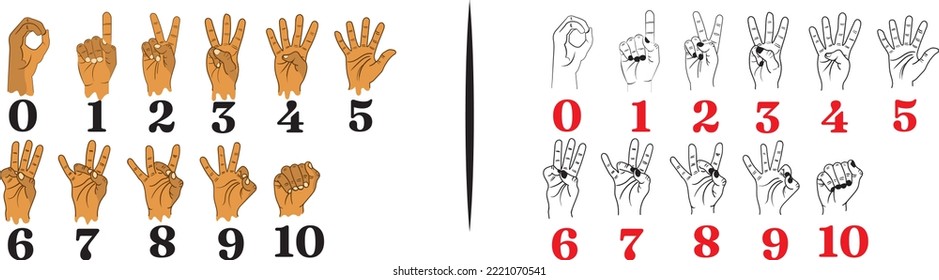 Deaf-mute Language. American Deaf Mute Hand Gesture Alphabet Letters, Asl Vector Number Symbols