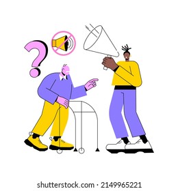 Ilustración vectorial de concepto abstracto de sordera y pérdida auditiva. Síntomas de sordera, pérdida repentina de la audición, problemas de oído congénita, visita a un toolaringólogo, metáfora abstracta del producto de asistencia.