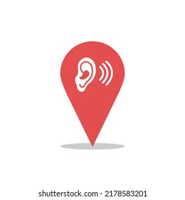 Deafness icon. Icon depicting an ear and a hearing aid. Accessible location for people with disabilities. Vector illustration for mobile applications, business cards, web pages, banners