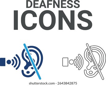 Ícones surdez, Ícones de arte de linha, Conjunto de ícones de linha fina. Conjunto de coleta de ícone plano. Ícones simples de vetor