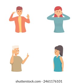 Deafness icons set cartoon vector. Deaf people with hearing problem. Hearing disability concept