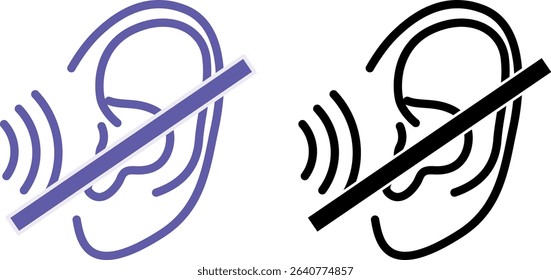 Deafness Icons. Vector Illustration. Hearing Impaired, Human Ear. Disease, Medicine. Disability Concept
