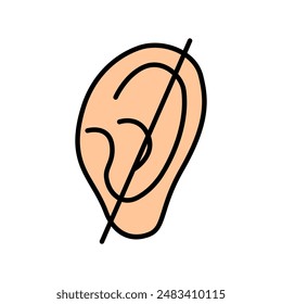 Deafness line icon. Ear with slash, hearing impairment, no sound, hearing loss, auditory disability, communication barrier, silent world, deaf community, sign language.