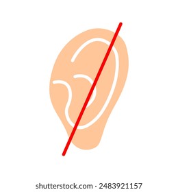 Deafness line icon. Ear with slash, hearing impairment, no sound, hearing loss, auditory disability, communication barrier, silent world, deaf community, sign language.