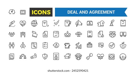Deal And Agreement Line Icons Collection, Big Ui Icon Set In A Flat Design, Thin Outline Icons Pack, Vector Illustration