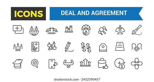 Deal And Agreement Line Icons Collection, Big Ui Icon Set In A Flat Design, Thin Outline Icons Pack, Vector Illustration