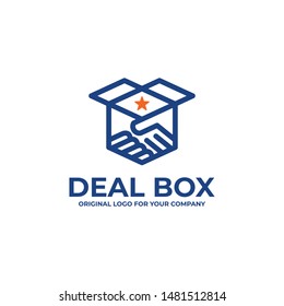 Deal box logo design. Can be used as symbols, brand identity, company logo, icons, or others. Delivery/logistic logo inspiration. Color and text can be changed according to your need.