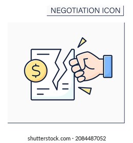 Deal Breaker Color Icon. Break Offer. Contract Terms Contradict Another Agreement Or Would Require To Act Illegally.Negotiation Concept. Isolated Vector Illustration