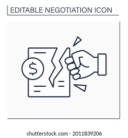 Deal Breaker Line Symbol. Break-Angebot. Die Vertragsbedingungen stehen im Widerspruch zu einem anderen Abkommen oder würden gesetzwidriges Handeln erfordern.Verhandlungskonzept. Einzige Vektorgrafik. Bearbeitbarer Hub