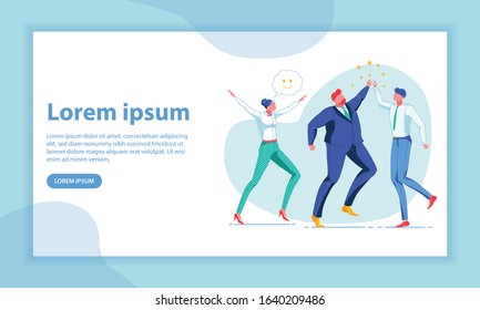 Deal Celebration Landing Page Vector Template. Company Staff, Colleagues, Rejoicing Office Managers, Happy Businesspeople Faceless Characters. Team Friendship, Success Solemnization Homepage Layout