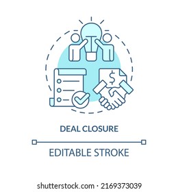 Deal closure turquoise concept icon. Complete transaction. Stage of merger abstract idea thin line illustration. Isolated outline drawing. Editable stroke. Arial, Myriad Pro-Bold fonts used