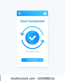 deal completed, vector mobile app ui