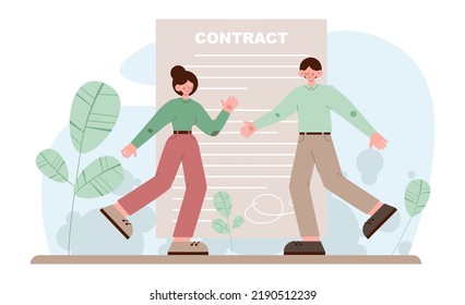 Deal concept. Entrepreneurs setting an official contract. Idea of partnership cooperation and corporate business development. Flat vector illustration