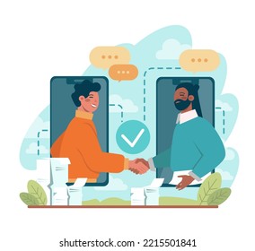 Deal concept set. Entrepreneurs setting an official contract. Idea of partnership cooperation and corporate business development. Flat vector illustration