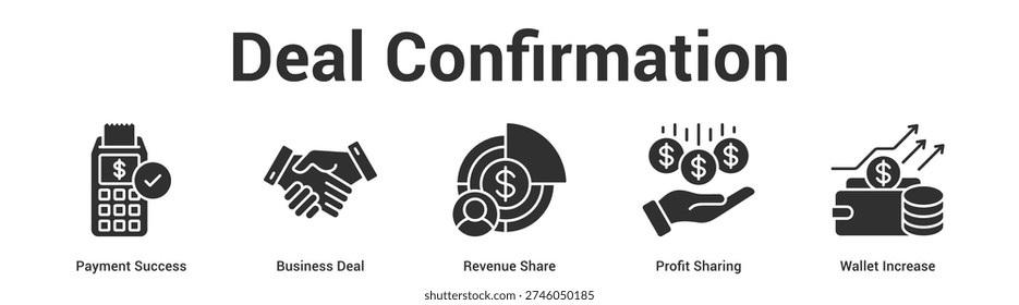 Deal Confirmation web banner icon set vector illustration concept for business with icon of Payment Success, Business Deal, Revenue Share, Profit Shari.