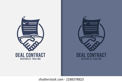 Design von Deal Contract-Logos Abstrakte Handshake Form kombiniert mit Circle und Document Paper.