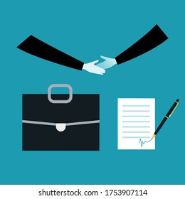 deal, contract signing, contract, handshake, signature, portfolio, service, arrangement, pen, business meeting, negotiations, office, document, trend vector illustration