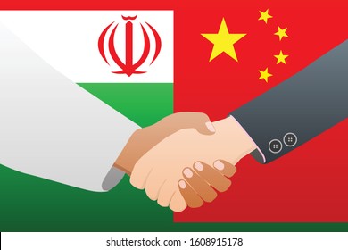 Deal of Cooperation partnership China and Iran with the businessman handshake symbol vector illustration