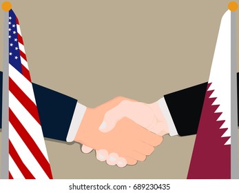 Deal Cooperation partnership Qatar and USA America with the businessman handshake symbol vector illustration