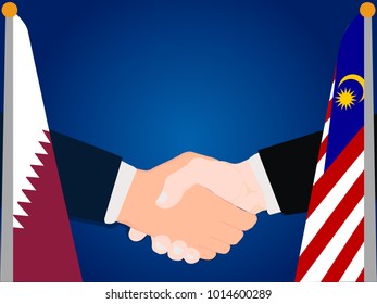 Deal Cooperation partnership and renegotiation Qatar and Malaysia with the businessman handshake symbol vector illustration