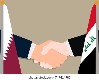 Deal Cooperation partnership and renegotiation Qatar and Iraq with the businessman handshake symbol vector illustration