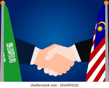 Deal Cooperation partnership and renegotiation Saudi Arabia and Malaysia with the businessman handshake symbol vector illustration