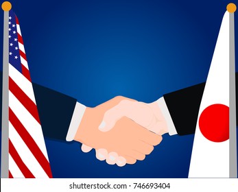 Deal Cooperation partnership and renegotiation United States of America (USA) and Japan with the businessman handshake symbol vector illustration