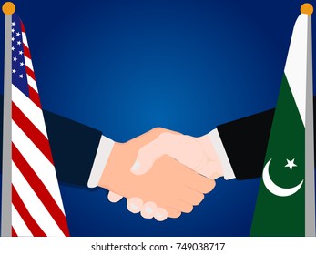 Deal Cooperation partnership and renegotiation United States of America (USA) and Pakistan with the businessman handshake symbol vector illustration