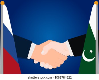 Deal cooperation partnership Russia and Pakistan with the businessman handshake symbol vector illustration