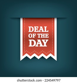 Deal of the day vertical ribbon bookmark tag element for sales promotion. Eps10 vector illustration