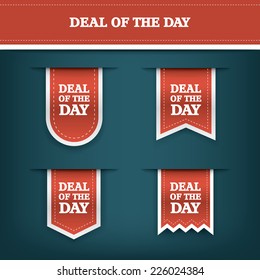 Deal of the day vertical ribbon bookmark tag element for sales promotion. Eps10 vector illustration
