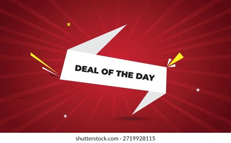 Deal of the Day Web-Banner Vektor Kunst Vorlage Design Badge Symbol Label weiß grau Formen schwarz grau fett Text dunkelrot Licht Sonne glänzen abstrakten Geschäftshintergrund für Marketing