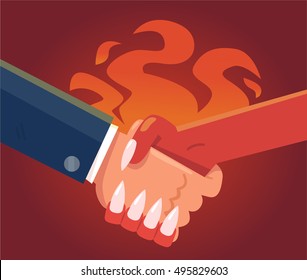 Deal with devil. Businessman making a pact with the devil.