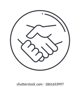 Deal handshake icon, linear isolated illustration, thin line vector, web design sign, outline concept symbol with editable stroke on white background.