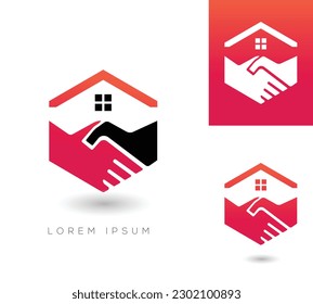 Deal home logo design and element with handshake illustration.