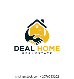 deal home logo design template element with handshake illustration