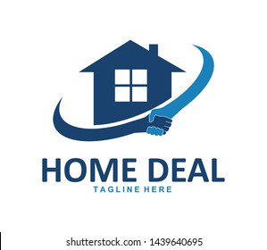 Deal Home Logo. Two Hands In Home Vector, Handshake Real Estate Agent Logo.  Best Deal Logo Design Concept ,Vector Illustration