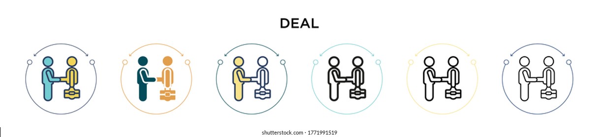 Deal icon in filled, thin line, outline and stroke style. Vector illustration of two colored and black deal vector icons designs can be used for mobile, ui, web