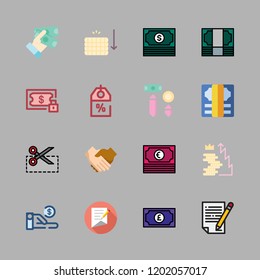 deal icon set. vector set about coupon, discount, contract and handshake icons set.
